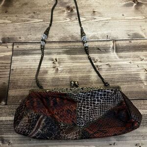Handmade clutch from India snake print chain strap beaded boho